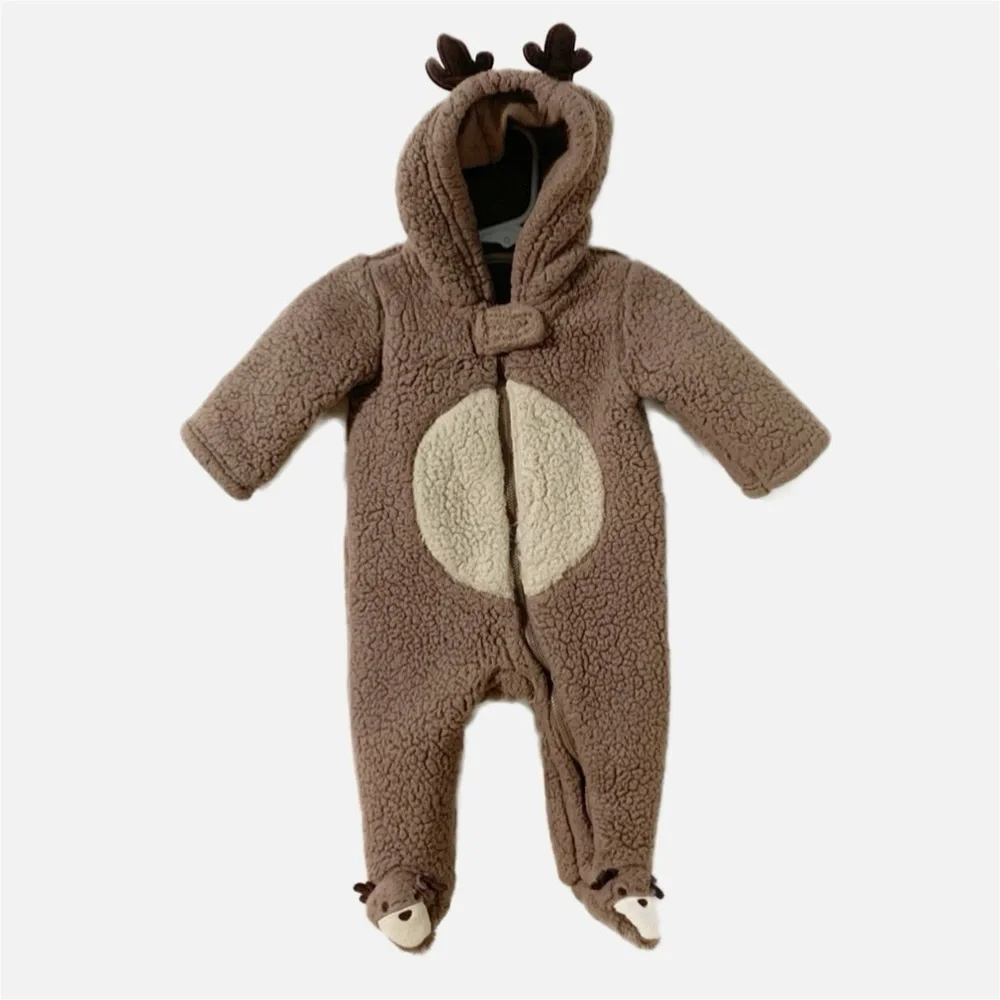 Carter’s Reindeer Teddy Fur Hooded and Footed Bunting Pajama Full Front Zip